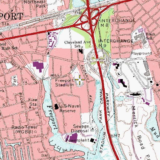 Topographic Map of Freeport Stadium (historical), NY