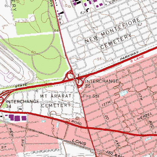 Topographic Map of Interchange 35, NY