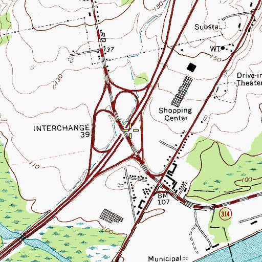 Topographic Map of Interchange 39, NY