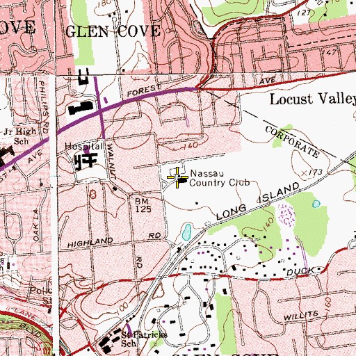Topographic Map of Nassau Country Club, NY