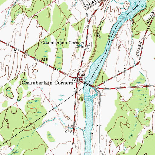 Topographic Map of Chamberlain Corners, NY