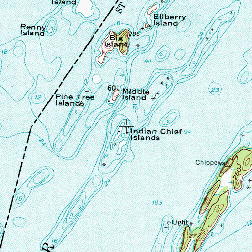 Topographic Map of Indian Chief Islands, NY