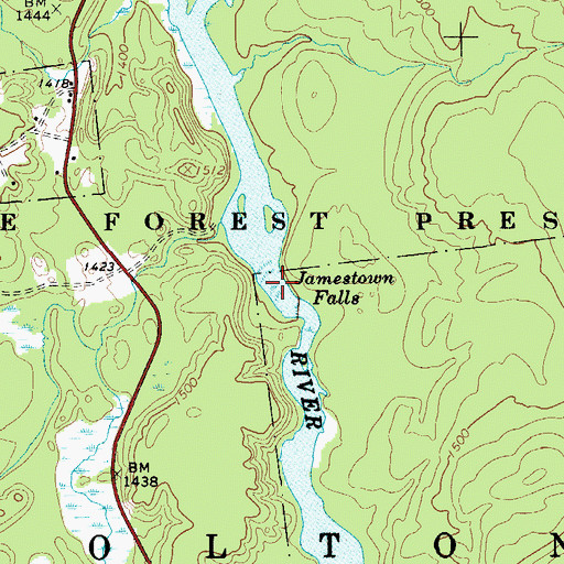 Topographic Map of Jamestown Falls, NY