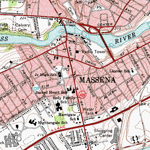 Topographic Map of Massena, NY