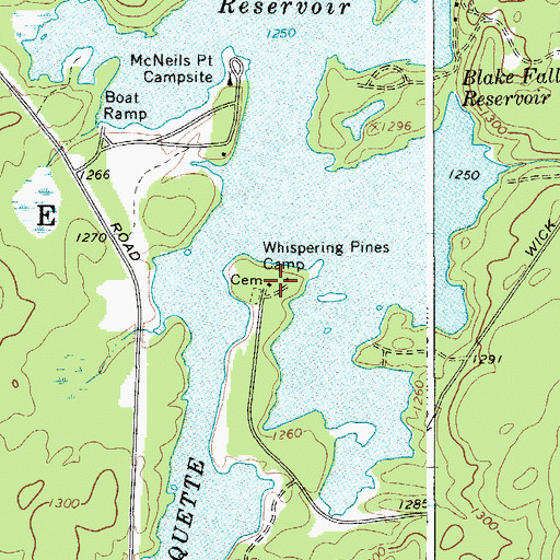 Topographic Map of Whispering Pines Camp, NY