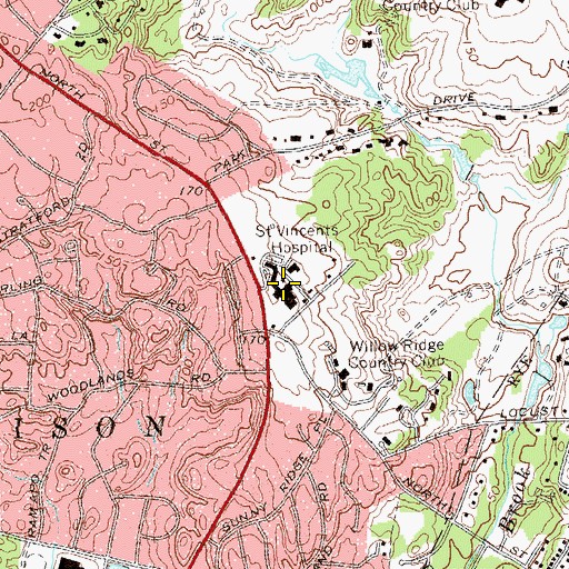 Topographic Map of Saint Vincent's Hospital and Medical Center of New York Westchester Branch, NY