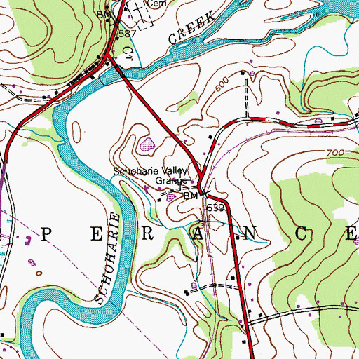 Topographic Map of Schoharie Valley Grange, NY