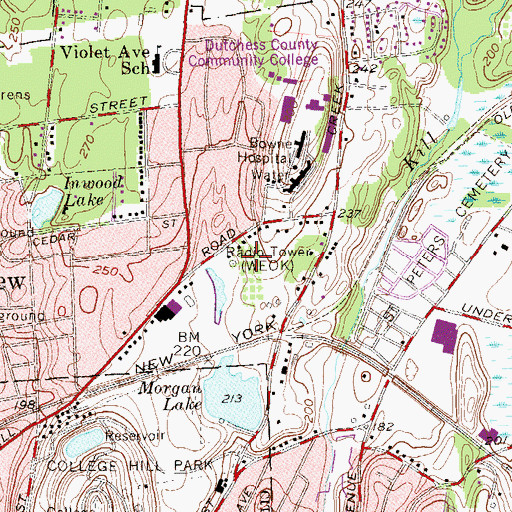 Topographic Map of WEOK-AM (Poughkeepsie), NY