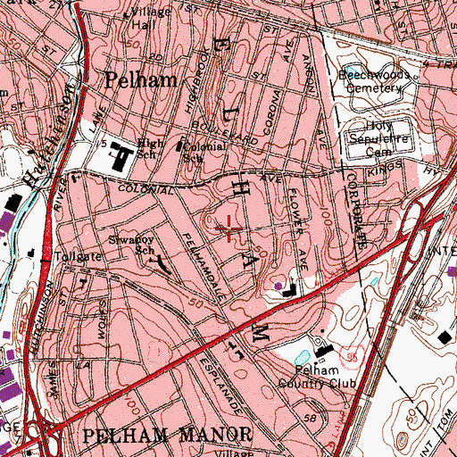 Topographic Map of Town of Pelham, NY
