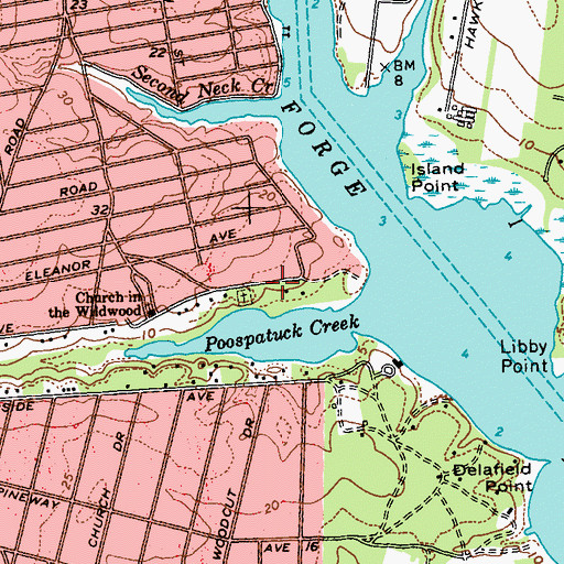 Topographic Map of Poospatuck Reservation, NY