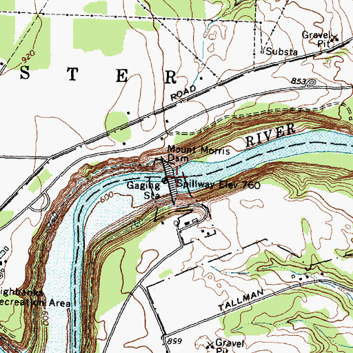 Topographic Map of Mount Morris Dam, NY