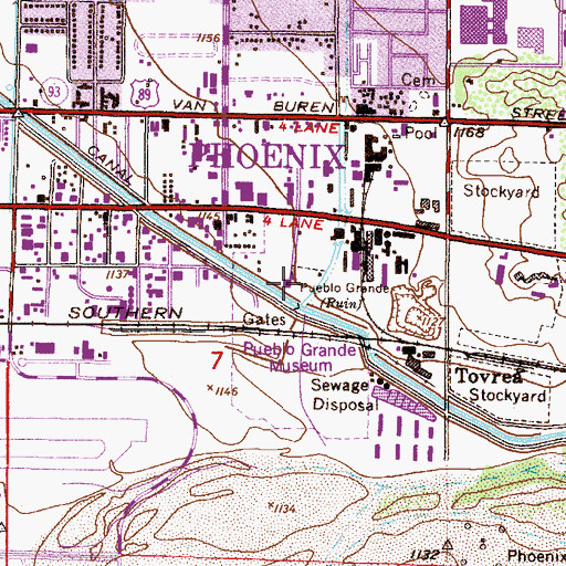 Topographic Map of Pueblo Grande, AZ