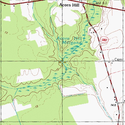 Topographic Map of Acorn Hill Millpond, NC