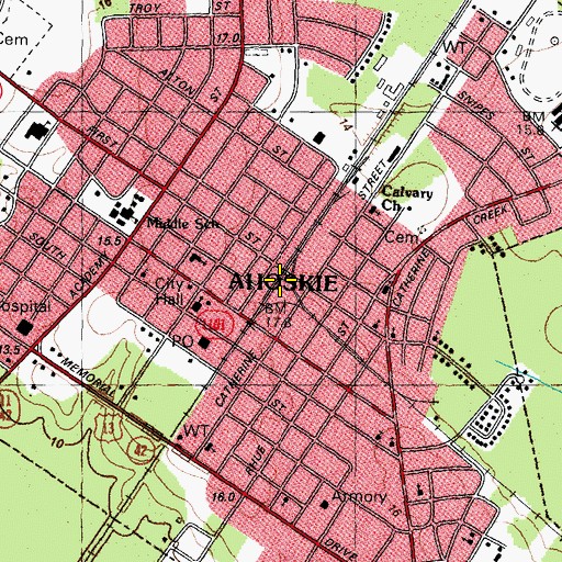 Topographic Map of Ahoskie, NC