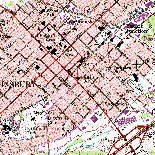 Topographic Map of A T Allen School, NC