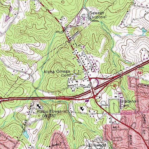 Topographic Map of Alpha Omega Cemetery, NC