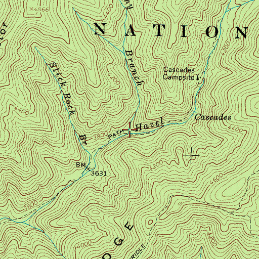 Topographic Map of Anthony Branch, NC
