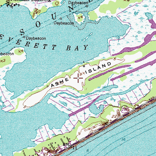 Topographic Map of Ashe Island, NC