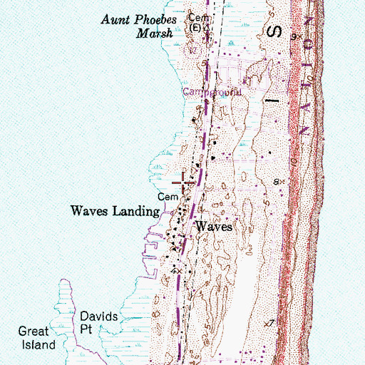 Topographic Map of Aunt Phoebes Marsh, NC
