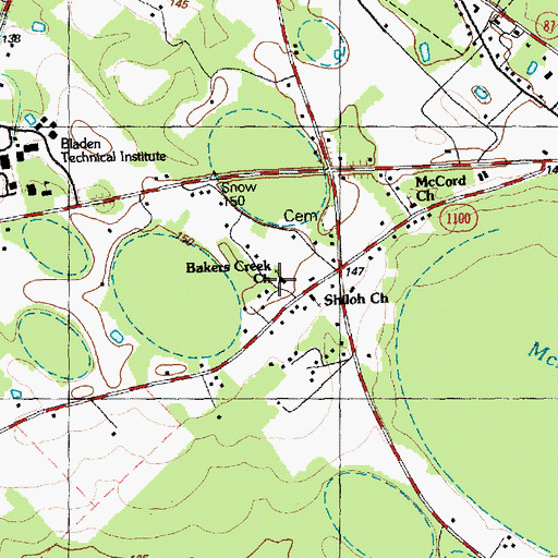 Topographic Map of Bakers Creek Church, NC