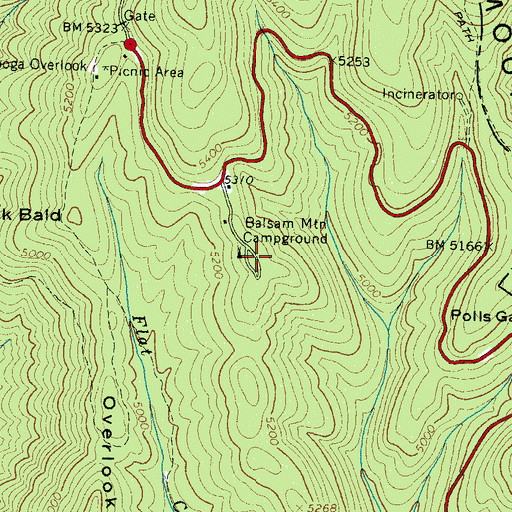 Topographic Map of Balsam Mountain Campground, NC