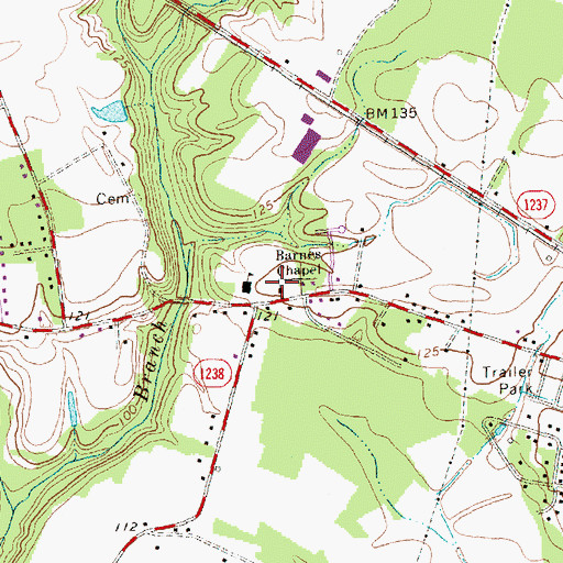 Topographic Map of Barnes Chapel, NC