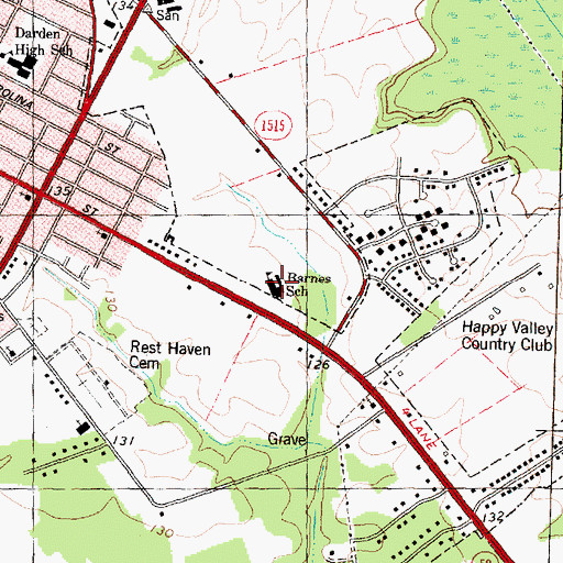 Topographic Map of Barnes School, NC