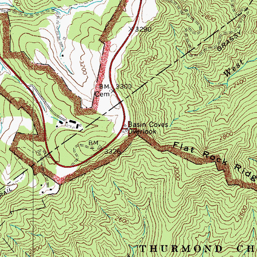 Topographic Map of Basin Coves Overlook, NC