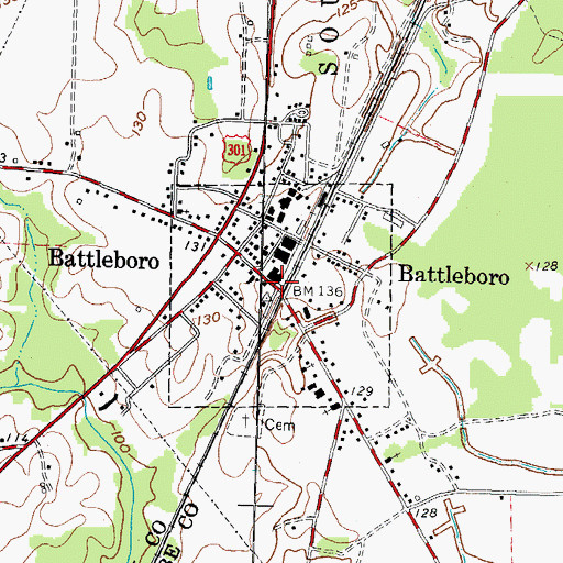 Topographic Map of Battleboro, NC