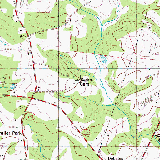 Topographic Map of Beam Cemetery, NC
