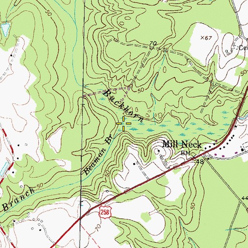 Topographic Map of Beaman Branch, NC