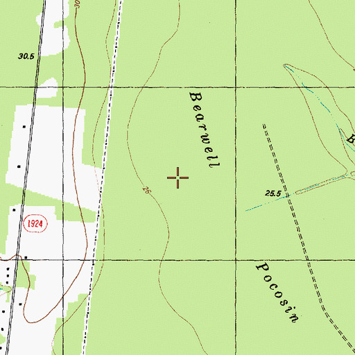 Topographic Map of Bearwell Pocosin, NC