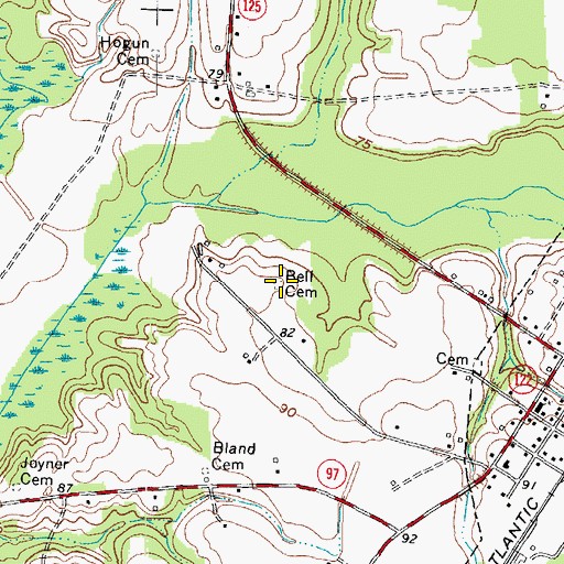 Topographic Map of Bell Cemetery, NC