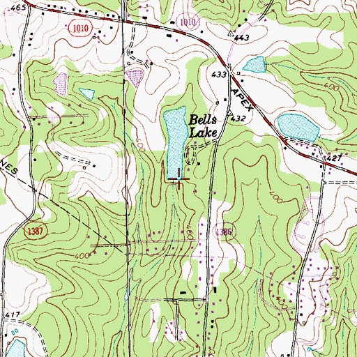 Topographic Map of Bells Lake, NC