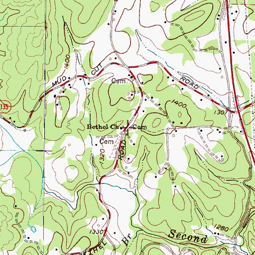 Topographic Map of Bethel Church, NC