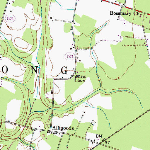 Topographic Map of Betsys Elbow, NC