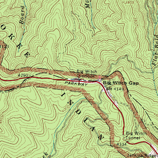 Topographic Map of Big Witch Overlook, NC