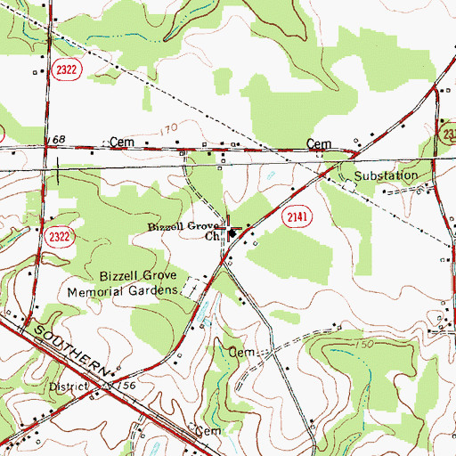 Topographic Map of Bizzell Grove Church, NC