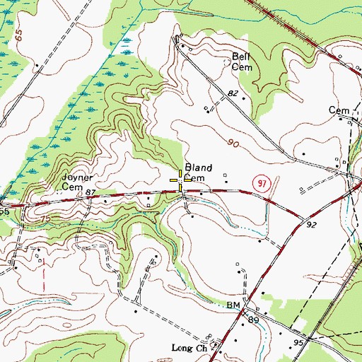 Topographic Map of Bland Cemetery, NC