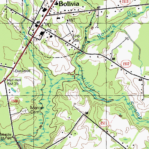 Topographic Map of Bolivia Branch, NC