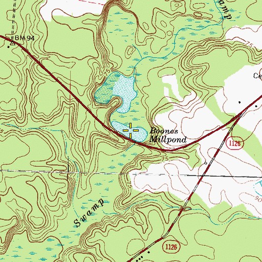 Topographic Map of Boones Millpond, NC