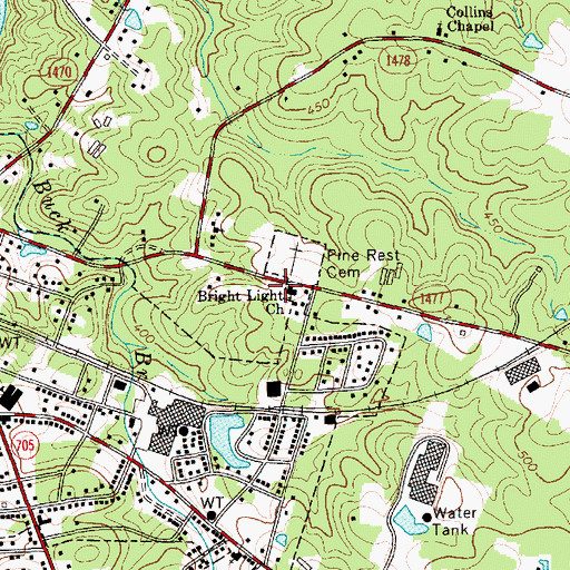 Topographic Map of Bright Light Church, NC