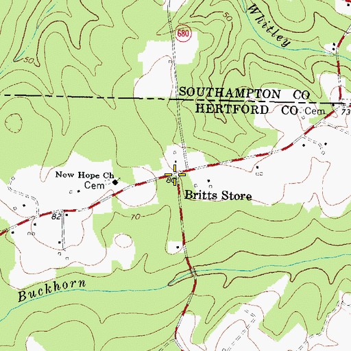 Topographic Map of Britts Store, NC