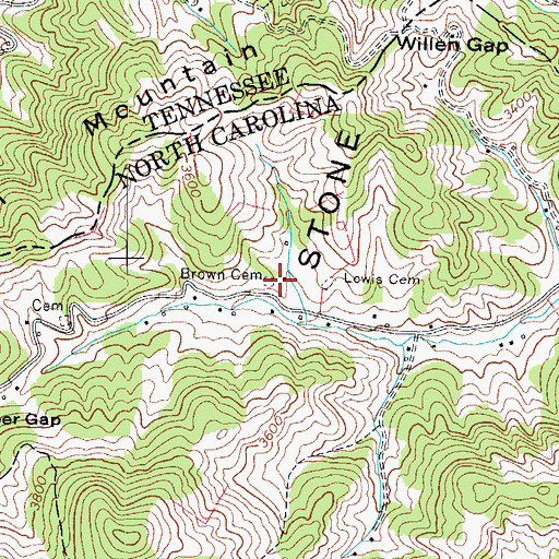 Topographic Map of Brown Cemetery, NC