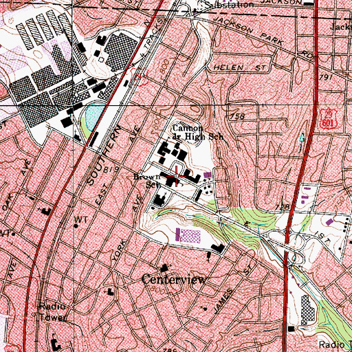 Topographic Map of Brown School, NC
