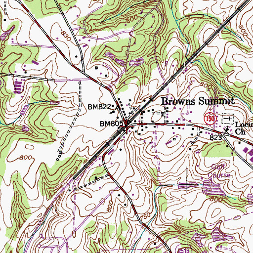 Topographic Map of Browns Summit, NC