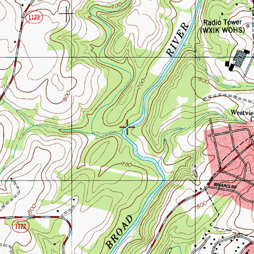Topographic Map of Brushy Creek, NC