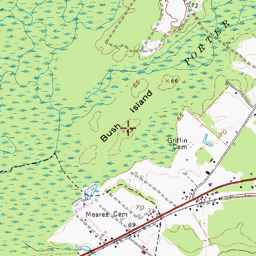 Topographic Map of Bush Island, NC