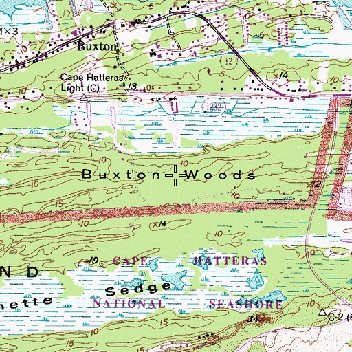 Topographic Map of Buxton Woods, NC