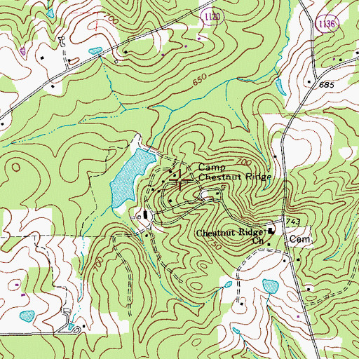 Topographic Map of Camp Chestnut Ridge, NC